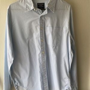 Abercrombie & Fitch light blue checkered long sleeve collar shirt